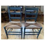 BLUE PAINTED RUSH SEAT CHAIRS