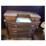 MARBLE 6 DRAWER DRESSER W/ MARBLE INSET, CARVED