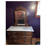 VICTORIAN 3 DRAWER MARBLE TOP ANTIQUE DRESSER W/