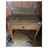 ANTIQUE SINGLE DRAWER TABLE W/ BACK SPLASH NO