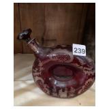 RUBY ETCHED ROUND DECANTER W/ STOPPER