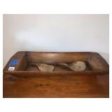 ANTIQUE WOOD BOWL 30" X 11" X 4.5" H W/ SPOONS