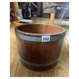 WOOD BARREL W/ METAL TRIM