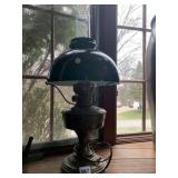 ANTIQUE OIL LAMP W/ GREEN SHADE