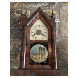 SHELF CLOCK ANTIQUE STEEPLE TOP W/ KEY