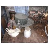 GLASS PLATES, CRUET, GRAVY BOAD, ETC.