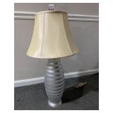 GRAY STRIPPED MODERN LAMP W/ SHADE
