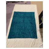TEAL THROW BLANKET FLEECE, CANVAS CURTAIN PANEL