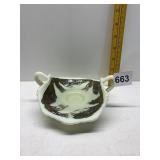 HAND PAINTED CUSTARD GLASS, DOUBLE HANDLED NAPPY,