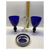COBALT BLUE STEMMED GLASSES, RIBBED STEMMED GLASS