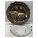 SILVERPLATED DIVIDED DISH, ETCHED BOWL