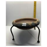 7" H IRON HOLDER W/ 11" D POTTERY BOWL W/
