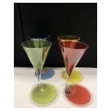 4 PLASTIC BRIGHTLY COLORED MARTINI GLASSES