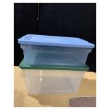 2 SMALL STORAGE BINS WITH LIDS
