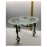 PEBBLE STYLE GLASS PLANTER ON TURNED IRON 3 LEG