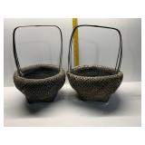 TWO BASKETS W/ HANDLES DARK BROWN