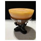 3 FIGURES HOLDING UP BOWL W/ LARGE CANDLE 9" H X