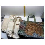 LION TAPESTRY TOTE, 2 CANVAS TOTES