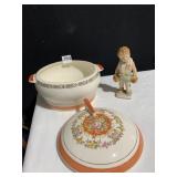 COVERED DISH, BOXING GLOVE BOY PORCELAIN FIGURE