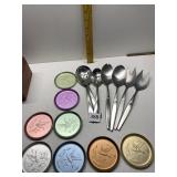 ALUM. COASTERS AND SERVING SPOONS