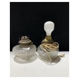 OIL LAMP BASES, ONE CONVERTED TO ELECTRIC