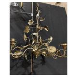 BRASS AND METAL TAPER CANDLE CHANDELIER, 24HX22W