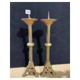 PAIR OF MATCHING 20" TALL BRASS CANDLE HOLDERS