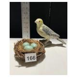 COMPOSITE BIRD ON BRANCH AND FAUX BIRDS NEST