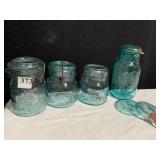 BLUE GLASS CANNING JARS