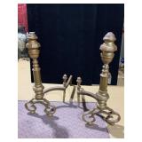 CAST BRASS TONE FIREPLACE ANDIRONS