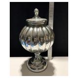 21" LIDDED METALLIC SILVER URN WITH LID