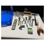 TOOLS INCLUDING PLIERS, HAMMER, SCREW DRIVERS,