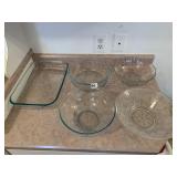 PYREX MIXING BOWLS, BAKING PAN, DECORATIVE GLASS