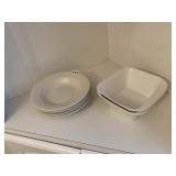 SQUARE PORCELAIN SERVING BOWLS, 4 STONEWARE