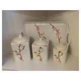 CORELLE HAND PAINTED CHERRY BLOSSOM CANISTER SET