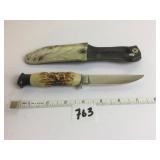 UNITED 7.5" RIGID BLADE STAG HANDLE WITH FUR AND