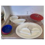 PLASTIC WARE INCLUDING BOWLS, SERVING PLATTER,