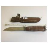 CAMILLUS NY U.S.N. 9.5" KNIFE WITH LEATHER SHEATH