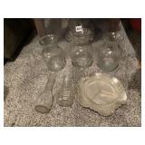 WROUGHT ALUMINUM WITH DIVIDED GLASS SERVER, VASES