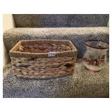 BASKET, YANKEE CRACKLE GLASS AUTUMN CANDLE HOLDER