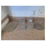 4 MATCHING GLASS ROCKS GLASSES, SERVING PIECES