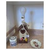 BIRD HOUSE LAMP WITHOUT SHADE, PORCELAIN TEA