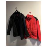 MERONA LARGE LEATHER COAT, VERIZON RED ZIP UP