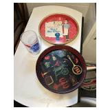 PABST BLUE RIBBON TIN TRAY AND LARGE GLASS