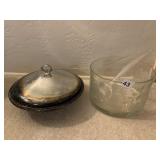 ETCHED GLASS SALAD BOWL WITH VEGGIE DETAIL,