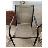 BLACK METAL AND BEIGE MESH PATIO CHAIRS, 3 TOTAL,