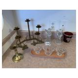 BRASS FOLDING CANDLE HOLDER, GLASS ANGEL CANDLE