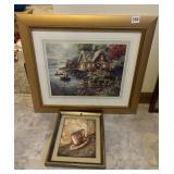 PRINT FRAMED HOUSE ON LAKE SCENE