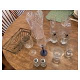 GLASS SALT AND PEPPER SHAKERS, PLASTIC VASE,