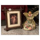 FRAMED ANGEL PICTURE IN SPOON CARVED FRAME &